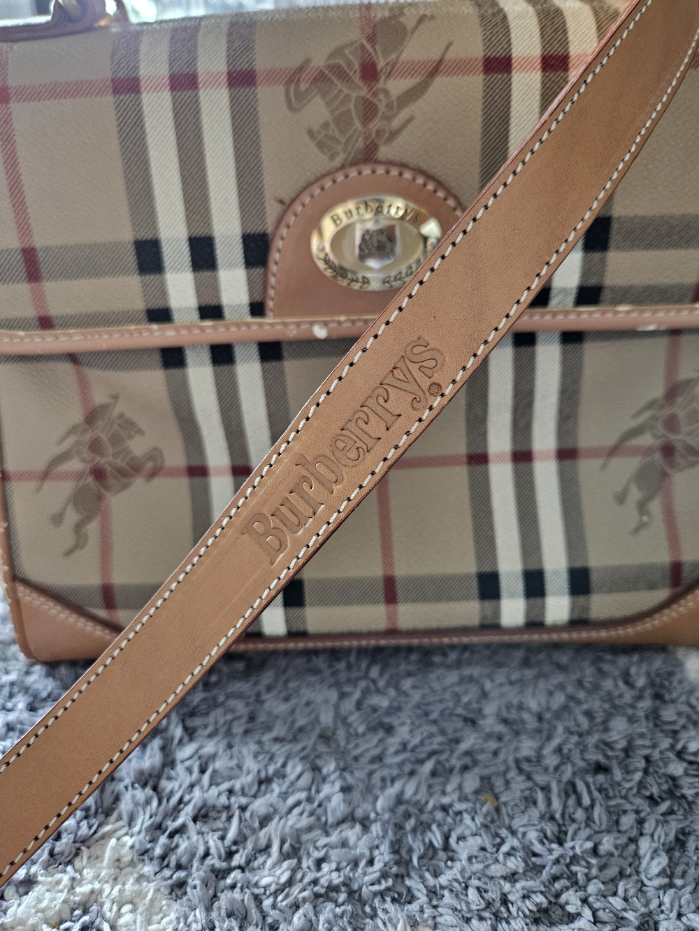 Burberry Beige Vintage Check Leather Trim Satchel - Picture 2 of 12